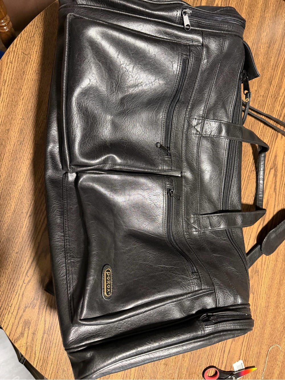Black Leather Travel Duffel Bag